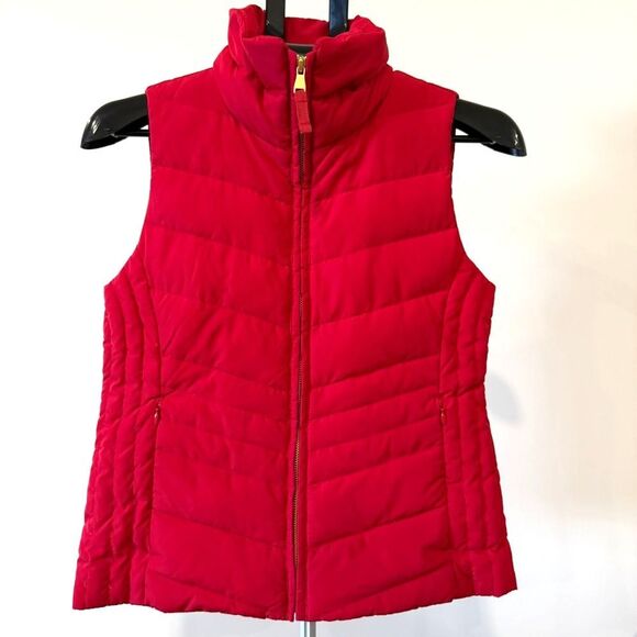 Talbots Red Quilted Down Puffer Vest with Removable Faux Fur Collar Size Small - Picture 5 of 8